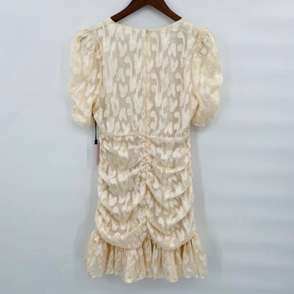 ASTR the Label Erina Ruched Short Puff Sleeve Mini Dress M Cream Lacy Bridal - Picture 3 of 8